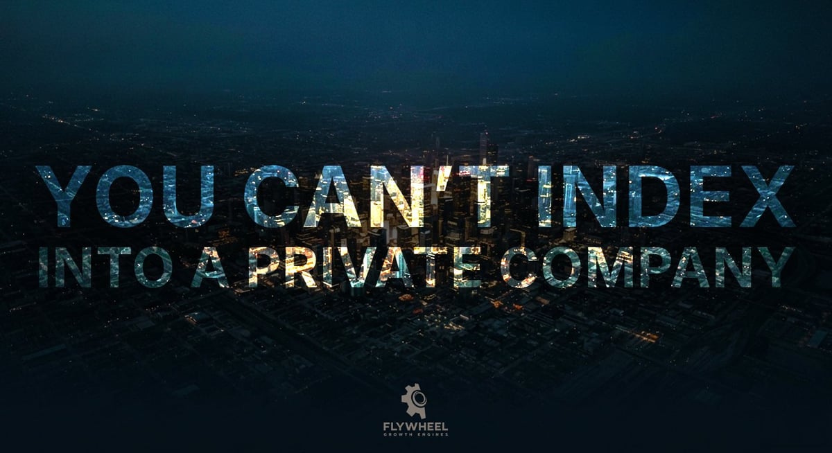 Text graphic stating You cant index into a private company over a dark cityscape background